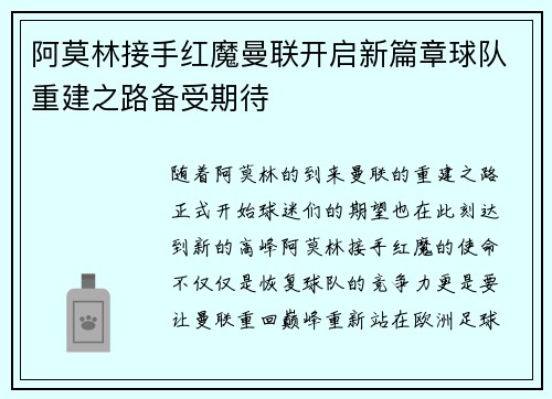 阿莫林接手红魔曼联开启新篇章球队重建之路备受期待